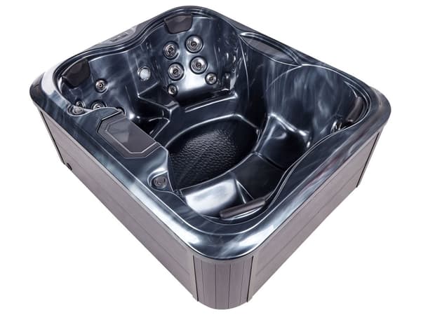 Udendørs Spa Boblebad i Grå Farve 180 x 215 cm Hydromassage Dyser Træeffekt aluminiumskasse med LED-lys