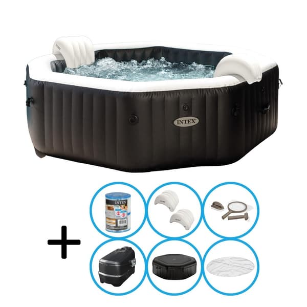 Jacuzzi - Intex - Jet & Bubble Deluxe - 218 x 71 cm - Sort - Med vedligeholdelsessæt