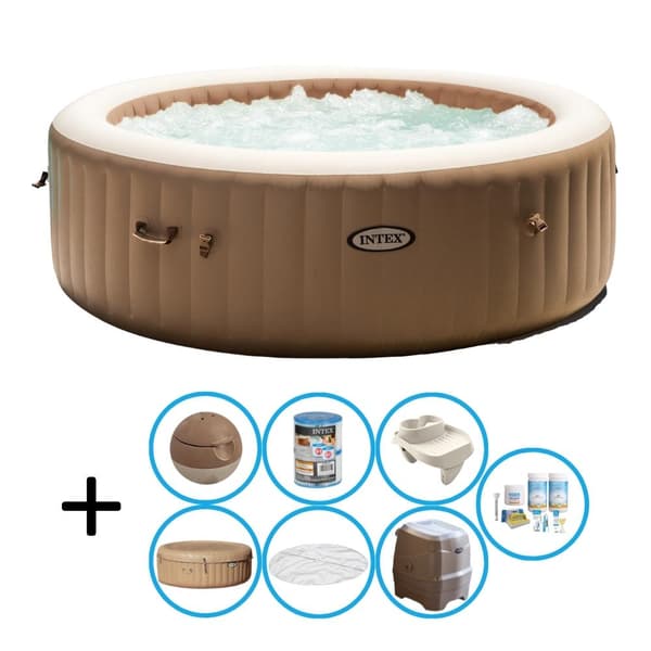 Jacuzzi - Intex - Boblemassage - 216 x 71 cm - Beige - Inklusiv vedligeholdelsespakke og kopholder