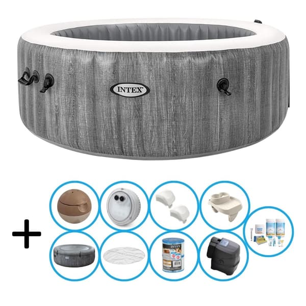 Jacuzzi - Intex - Greywood Deluxe - 216 x 71 cm - Grå - Inklusiv vedligeholdelsespakke og kopholder