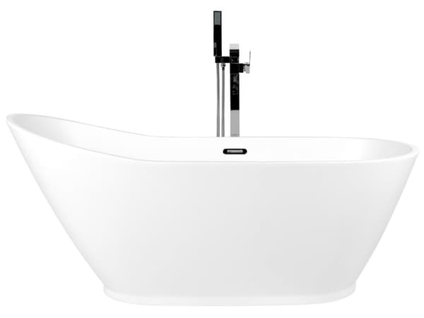 Badkar Vit Akryl 170 x 75 cm Ovalt Bräddavloppssystem Matt Finish Fristående Modern