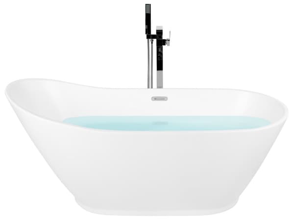 Badkar Vit Akryl 170 x 75 cm Ovalt Bräddavloppssystem Matt Finish Fristående Modern