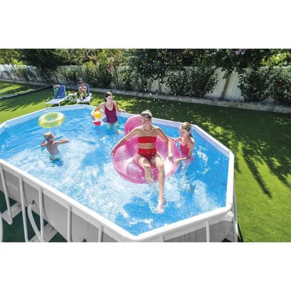 INTEX Tubular Above Ground Pool Kit - Pris Ram - 503 x 274 x 122 cm - Oval (Pump, lock, markduk och stege) - 26796NP