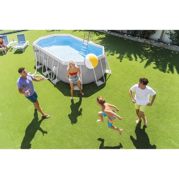 INTEX Tubular Above Ground Pool Kit - Pris Ram - 503 x 274 x 122 cm - Oval (Pump, lock, markduk och stege) - 26796NP