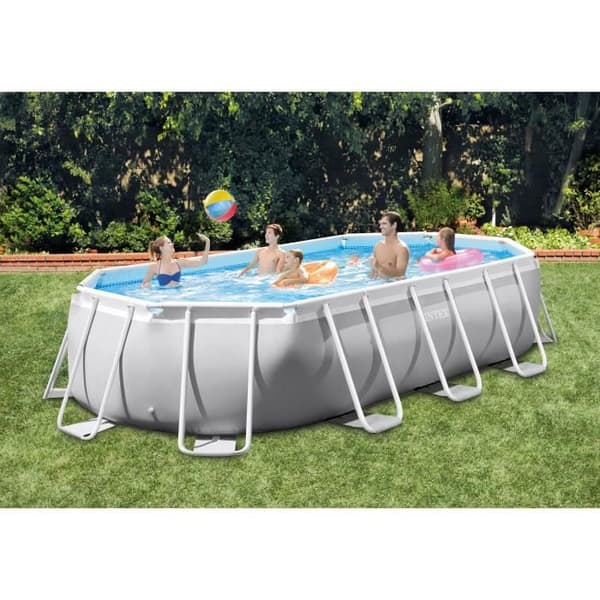 INTEX Tubular Above Ground Pool Kit - Pris Ram - 503 x 274 x 122 cm - Oval (Pump, lock, markduk och stege) - 26796NP