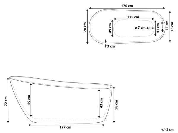 Fristående Badkar Vit Sanitetsakryl 170 x 78 cm Oval Design