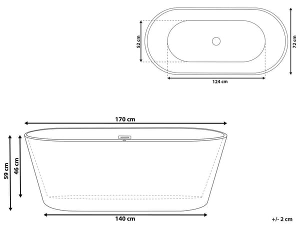 Fristående Badkar Svart Sanitär Akryl Enkel 170 cm Oval Form Bräddsystem Modern Design
