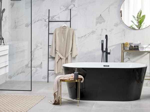 Fristående Badkar Svart Sanitär Akryl Enkel 170 cm Oval Form Bräddsystem Modern Design