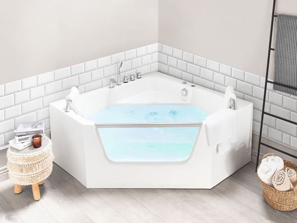 Badkar Hörnbadkar Akryl med Massagefunktion Bubbelpool 150 x 150 cm med nackstöd Klassisk design