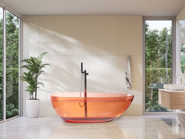 Fristående badkar Transparent Röd Solid yta 169 x 78 cm Oval Enkel Modern Design