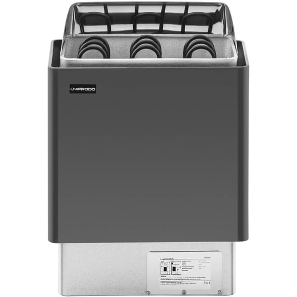 Elektrisk saunavarmer 3-6 m3 op til 110C 400 V 4,5 kW sort og sølv