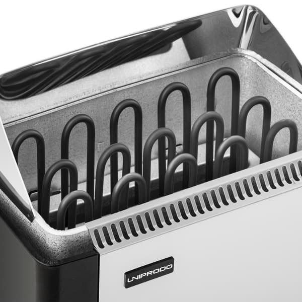 Elektrisk saunavarmer med indbygget styring 8-12 m3 op til 110C 400 V 8 kW sølv-sort