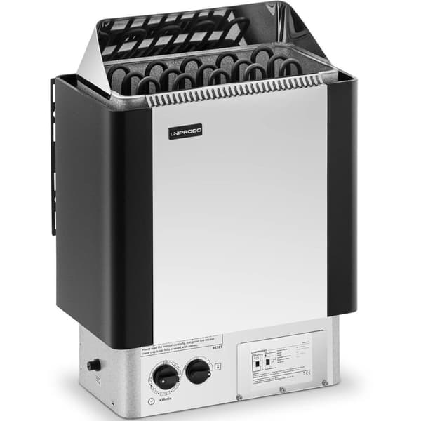 Elektrisk saunavarmer med indbygget styring 8-12 m3 op til 110C 400 V 8 kW sølv-sort
