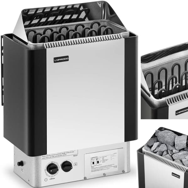 Elektrisk saunavarmer med indbygget styring 8-12 m3 op til 110C 400 V 8 kW sølv-sort