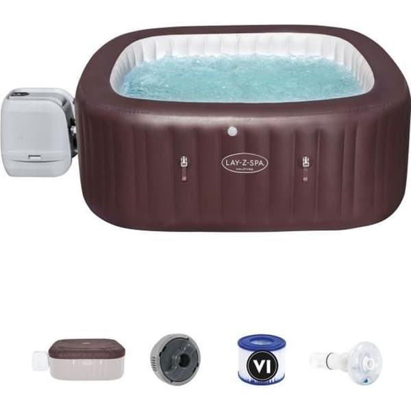 Spa gonflable BESTWAY - Lay-Z-Spa Maldives - 201 x 201 x 80 cm - 5 till 7 platser - Fyrkantig (Täckning, pump, cartridge, diffusor)