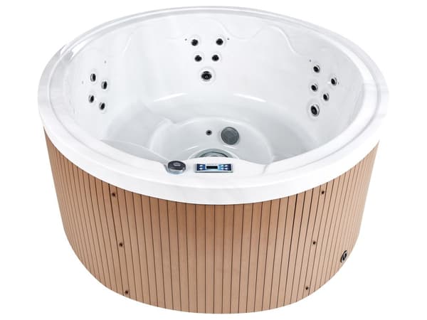 Udendørs hvid akrylspa 198 cm 5-personers kapacitet 22 dyser med LED-varme Kabinet med låg