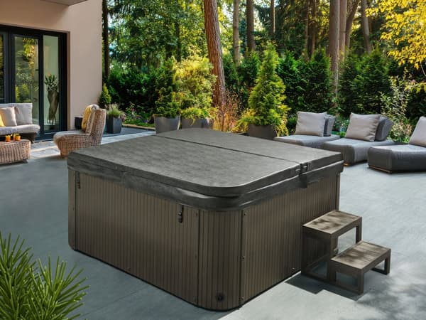Udendørs hvid akrylspa 225 x 225 cm 7-personers spa 55 dyser med LED-varme Kabinet med låg