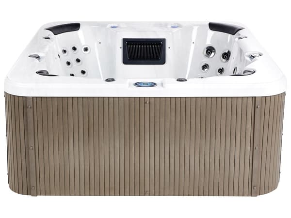 Udendørs hvid akrylspa 225 x 225 cm 7-personers spa 55 dyser med LED-varme Kabinet med låg