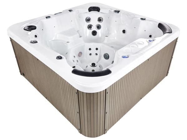 Udendørs hvid akrylspa 225 x 225 cm 7-personers spa 55 dyser med LED-varme Kabinet med låg