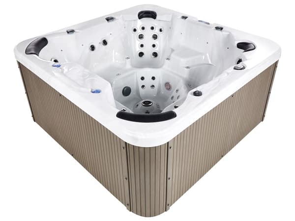 Udendørs hvid akrylspa 225 x 225 cm 7-personers spa 55 dyser med LED-varme Kabinet med låg