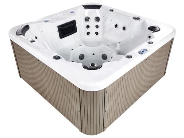 Udendørs hvid akrylspa 225 x 225 cm 7-personers spa 55 dyser med LED-varme Kabinet med låg
