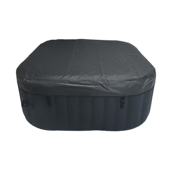 ALL-INKLUSIV SPA-KIT och tillbehör: 4-sits fyrkantigt uppblåsbart spa med 2 nackstöd, filter, nät, borste, matta, lock