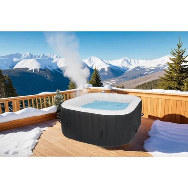 ALL-INKLUSIV SPA-KIT och tillbehör: 4-sits fyrkantigt uppblåsbart spa med 2 nackstöd, filter, nät, borste, matta, lock