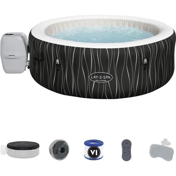 BESTWAY Uppblåsbart Spa - Lay-Z-Spa Hollywood - 196 x 66 cm - 4 till 6 platser - Runt (lock, patron, diffusor, LED...)