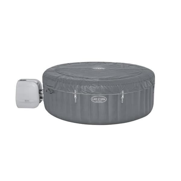 BESTWAY uppblåsbar badtunna - Lay-Z-Spa Santorini - 5 till 7 platser -Rund (levereras med 5 vadderade nackstöd + 2 ColorJet vatten-LED)