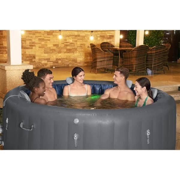 BESTWAY uppblåsbar badtunna - Lay-Z-Spa Santorini - 5 till 7 platser -Rund (levereras med 5 vadderade nackstöd + 2 ColorJet vatten-LED)