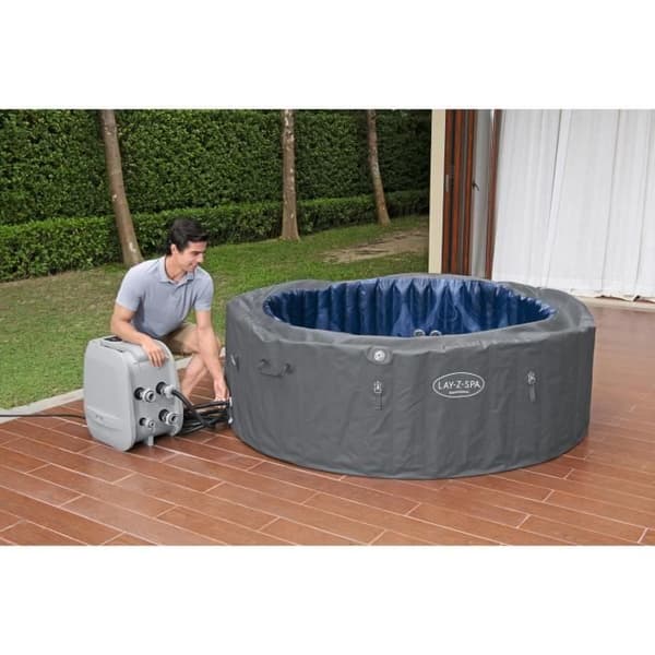 BESTWAY uppblåsbar badtunna - Lay-Z-Spa Santorini - 5 till 7 platser -Rund (levereras med 5 vadderade nackstöd + 2 ColorJet vatten-LED)