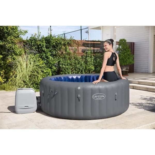 BESTWAY uppblåsbar badtunna - Lay-Z-Spa Santorini - 5 till 7 platser -Rund (levereras med 5 vadderade nackstöd + 2 ColorJet vatten-LED)