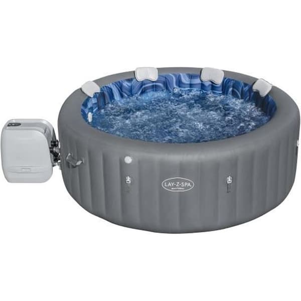 BESTWAY uppblåsbar badtunna - Lay-Z-Spa Santorini - 5 till 7 platser -Rund (levereras med 5 vadderade nackstöd + 2 ColorJet vatten-LED)