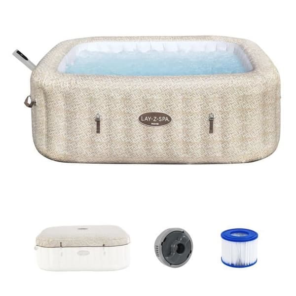 Spa uppblåsbar BESTWAY - Lay-Z-Spa Rom - 180 luftstrålar - 201 x 201 x 71 cm - 5 till 7 platser - Fyrkantig (lock, patron, diffusor)