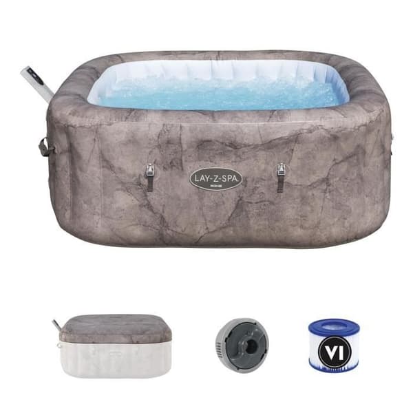 Spa gonflable BESTWAY - Lay-Z-Spa Rom - 140 airjets - 180 x 180 x 71 cm - 4 till 6 platser - Fyrkant (täcke, patron, diffusor)