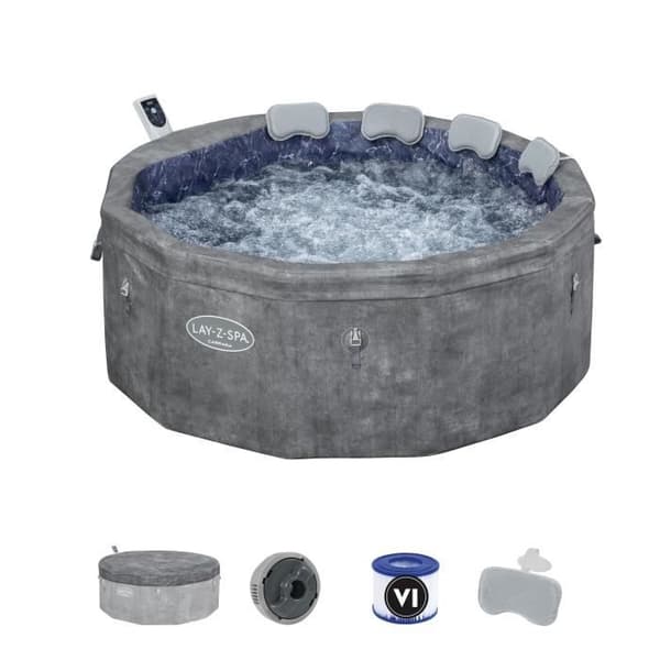 Spa gonflable BESTWAY - Lay-Z-Spa Carrara - 140 luftstrålar - 170 x 65 cm - 4 till 6 platser - Rund (överdrag, patron, 4 nackstöd)