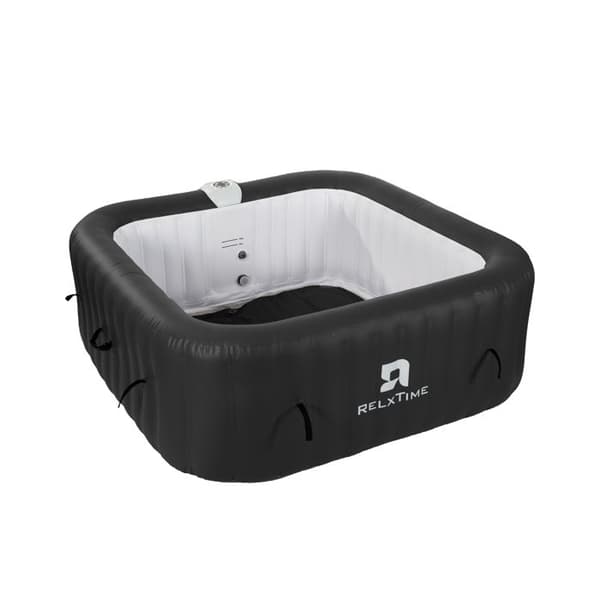 Rektangulär 6-personers bubbelpool - RELXTIME - 130 jetstrålar - Svart - Filter och överdrag ingår