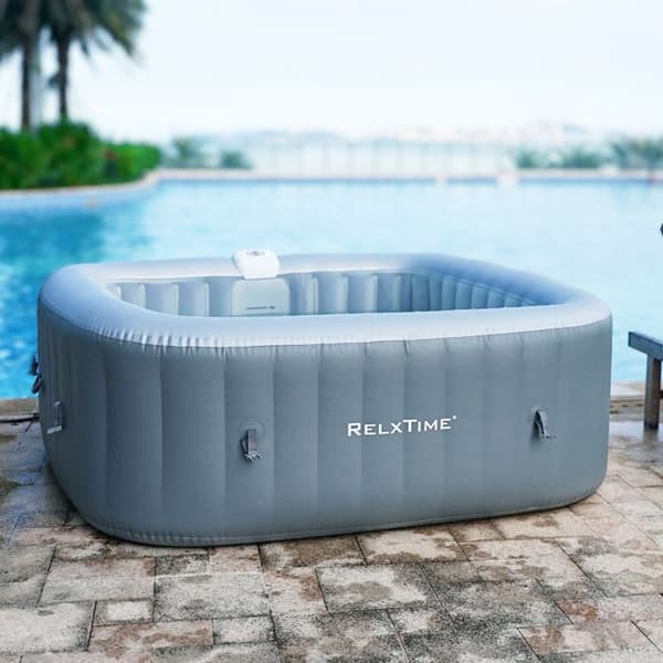 Bubbelbad 4 platser kvadrat - RELXTIME - 130 Jets - Grå - Filter och presenning inkluderad