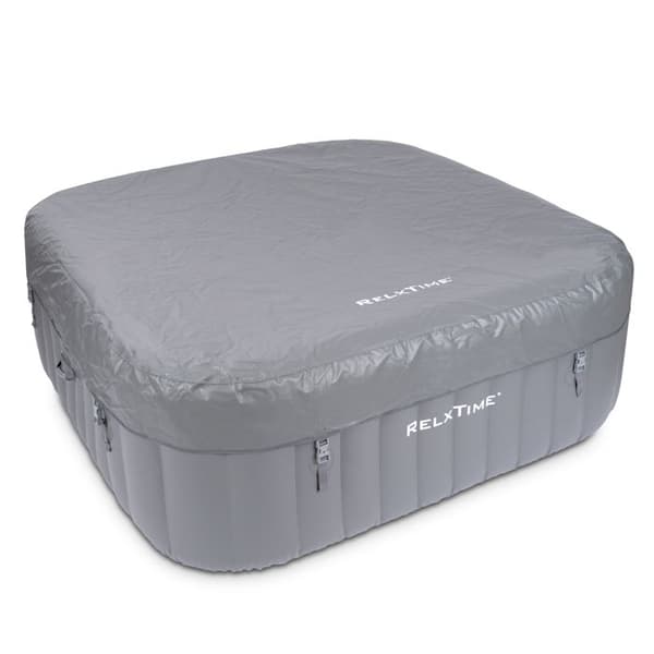 Bubbelbad 4 platser kvadrat - RELXTIME - 130 Jets - Grå - Filter och presenning inkluderad