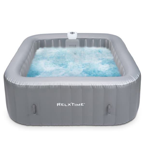 Bubbelbad 4 platser kvadrat - RELXTIME - 130 Jets - Grå - Filter och presenning inkluderad
