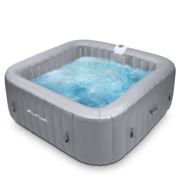 Bubbelbad 4 platser kvadrat - RELXTIME - 130 Jets - Grå - Filter och presenning inkluderad