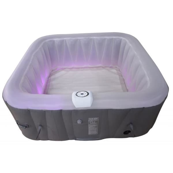 Fyrkantigt uppblåsbart spabad med LED-banden Sun Spa - 4 personer - Klart på 5 minuter - Täcke och filter ingår