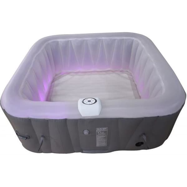 Fyrkantigt uppblåsbart spabad med LED-banden Sun Spa - 4 personer - Klart på 5 minuter - Täcke och filter ingår