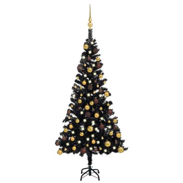 vidaXL kunstigt juletræ med lys og kuglesæt 120 cm PVC sort -  Juletræer