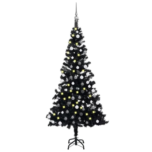 vidaXL Belyst plastgran med kulor svart 180 cm PVC -  Julgranar