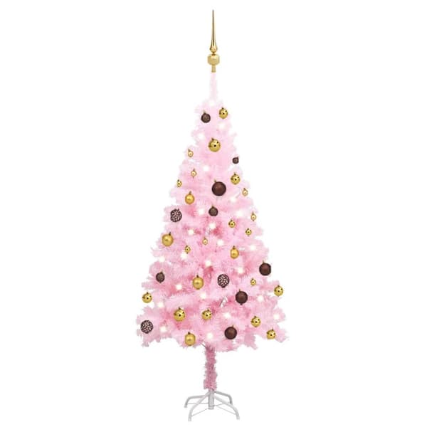 vidaXL Tekojoulukuusi palloilla esivalaistu pinkki 120 cm PVC -  Joulukuuset