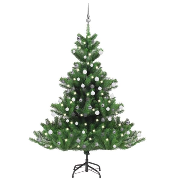 vidaXL Konstgjord nordmannsgran med LED och julgranskulor grön 180 cm -  Julgranar