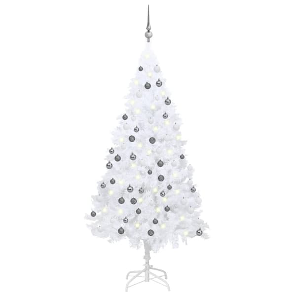 vidaXL Belyst plastgran med kulor vit 180 cm PVC -  Julgranar
