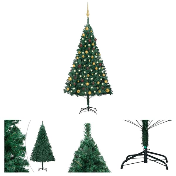 The Living Store Tekojoulukuusi palloilla esivalaistu vihreä 150 cm PVC -  Joulukuuset