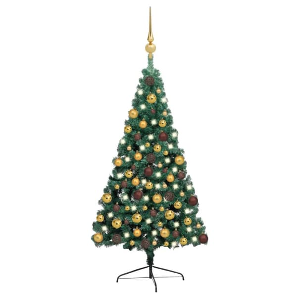 The Living Store Belyst halv plastgran med kulor grön 180 cm -  Julgranar